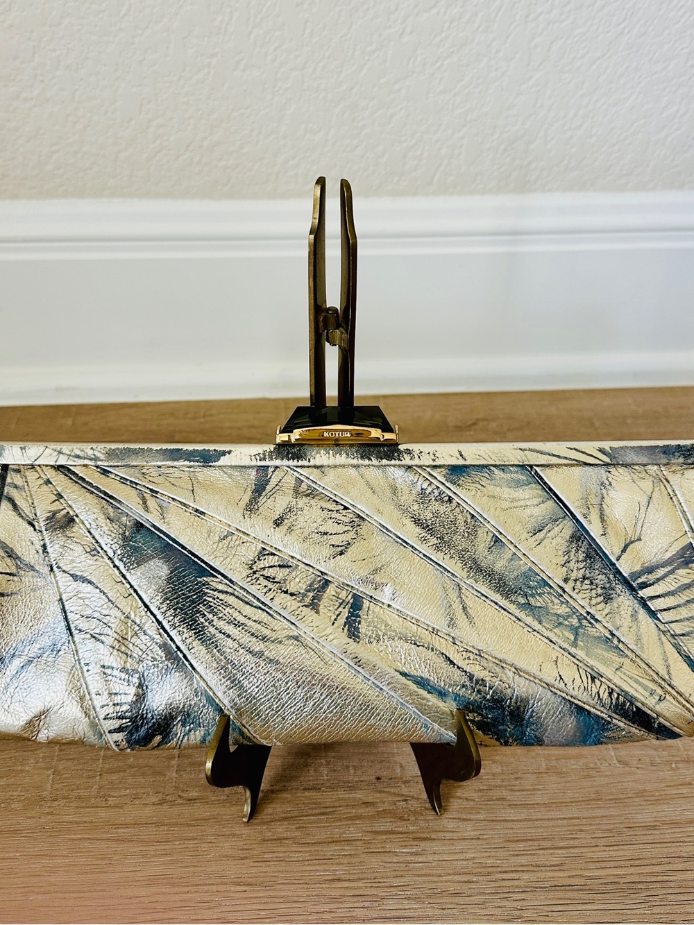 Kotur Jensen Metallic Gold & Grey Burst Pleated Leather Clutch - RARE FIND!